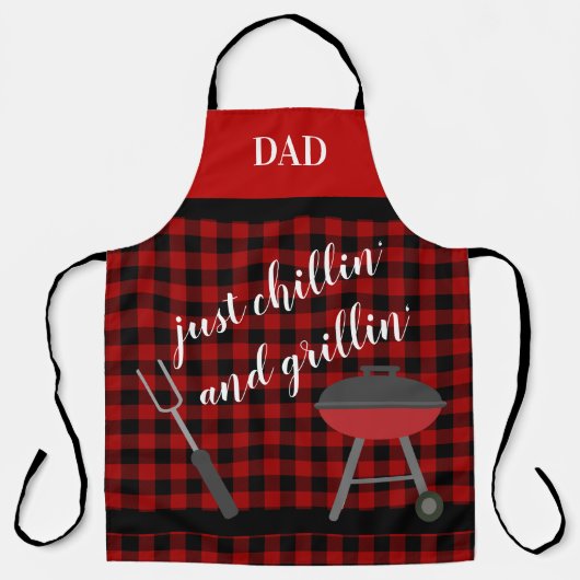 Papa - Gewoon chillin' en Grillin' Buffalo Pset BB Schort (Voorkant)