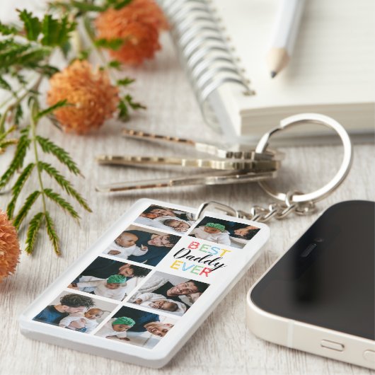 Papa Gift 7 Fotocollage Beste Papa Ooit Sleutelhanger (Voorkant Rechts)