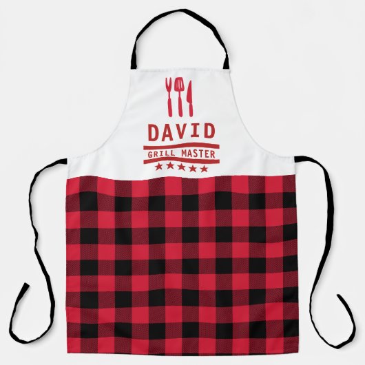 Papa Gift Grill Master BBQ Plaid Personalized Schort (Voorkant)