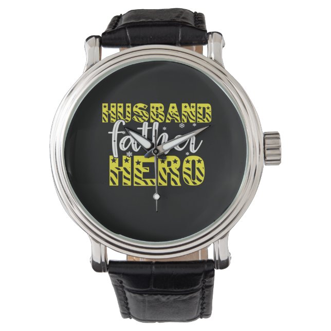 papa Gift Husband vader Hero Horloge (Voorkant)