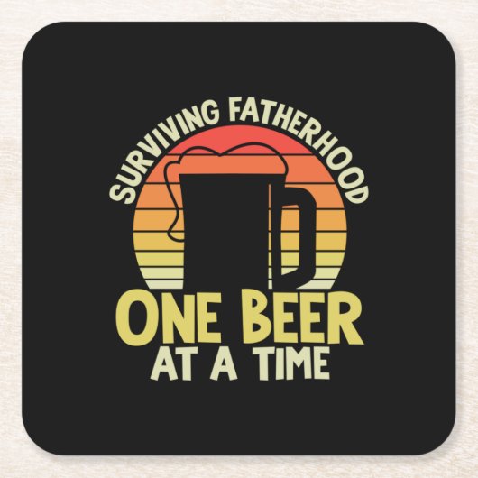 Papa Gift Surviving Fatherhood One Beer Kartonnen Onderzetters (Voorkant)
