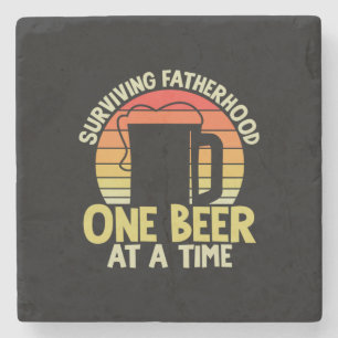 Papa Gift Surviving Fatherhood One Beer Stenen Onderzetter