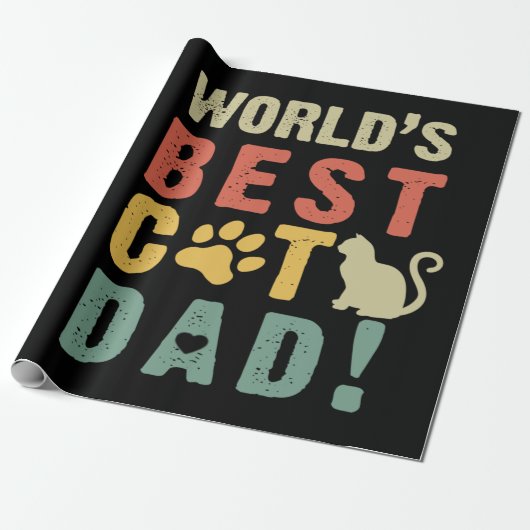 Papa Gift | Wereld. Het beste. Kat. Papa. Cadeaupapier (Uitgerold)