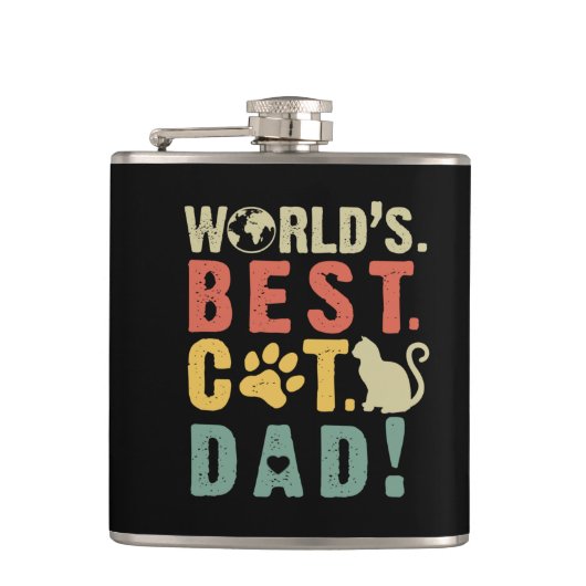 Papa Gift | Wereld. Het beste. Kat. Papa. Heupfles (Voorkant)