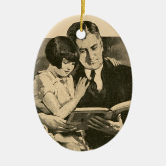 Papa Girl Father  1920s Reading Daughter Keramisch Ornament