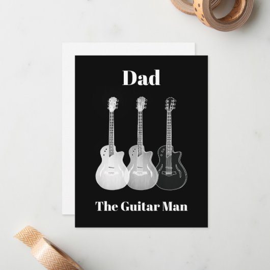 Papa gitaar man simpel grappig monochromatisch notitiekaartje (Voorkant / Achterkant in situ)
