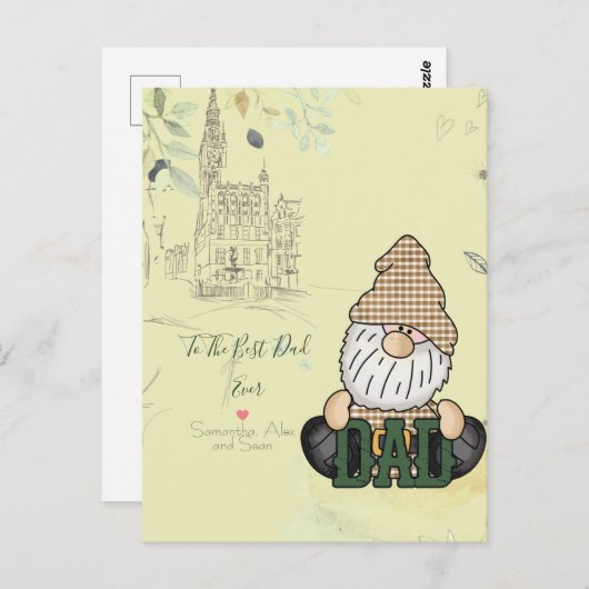 Papa Gnome personaliseren | Groene  Pap Gift Car Briefkaart (Voorkant / Achterkant)