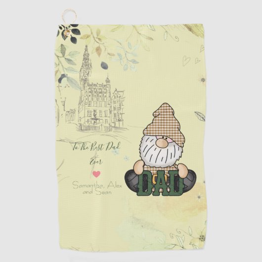 Papa Gnome personaliseren | Groene pap Gift Golfhanddoek (Voorkant)