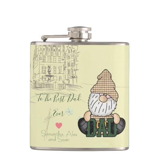 Papa Gnome personaliseren | Groene pap Gift Heupfles (Voorkant)