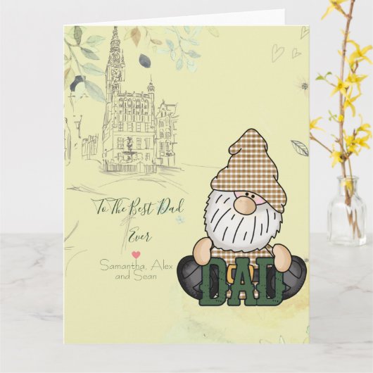 Papa Gnome personaliseren | Groene pap Gift Kaart (Gele Bloem)