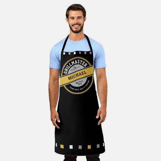 Papa Grill Master Apron op Black Schort (Gedragen)