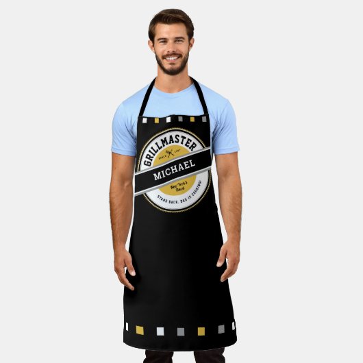 Papa Grill Master Apron op Black Schort (Gedragen)