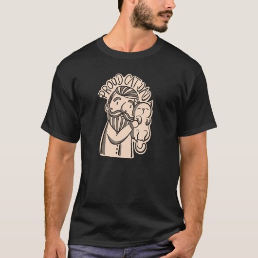 Papa Hand Draw Beardy Dad Hug Cute Cat T-shirt (Voorkant)