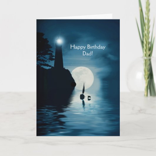 Papa Happy Birthday Lighthouse en Sailboat Ocean Kaart (Voorkant)