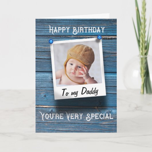 Papa Happy Birthday Photo Template RustiBlue Kaart (Voorkant)