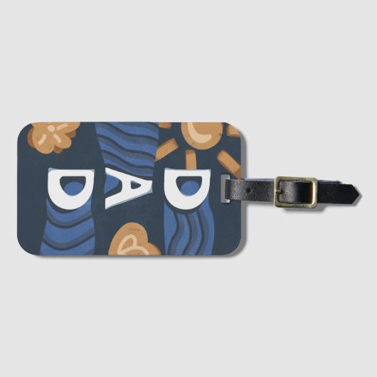 Papa - Happy Vaderdag Navy Blue Bagagelabel (Voorkant (horizontaal))