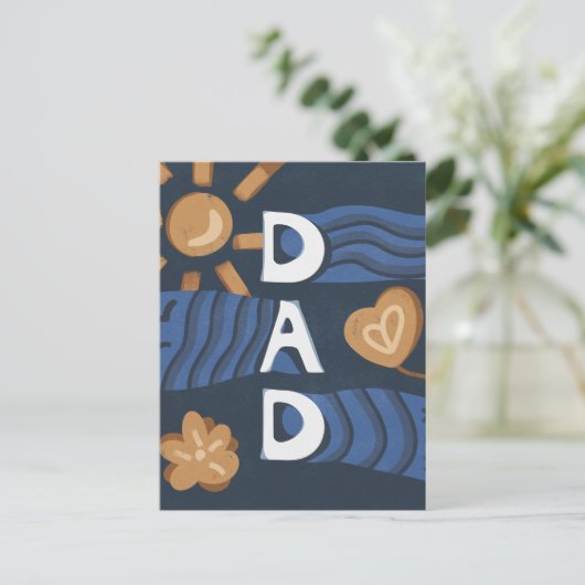 Papa - Happy Vaderdag Navy Blue Briefkaart (Staand voorkant)