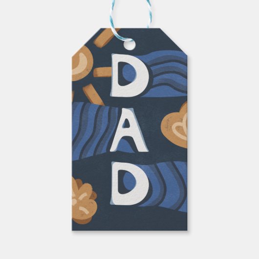 Papa - Happy Vaderdag Navy Blue Cadeaulabel (Voorkant)