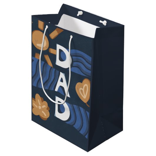 Papa - Happy Vaderdag Navy Blue Medium Cadeauzakje (Voorkant Gekanteld)