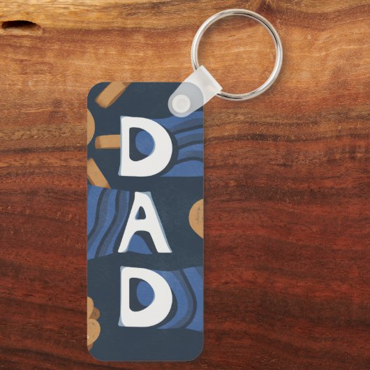 Papa - Happy Vaderdag Navy Blue Sleutelhanger (Achterkant)