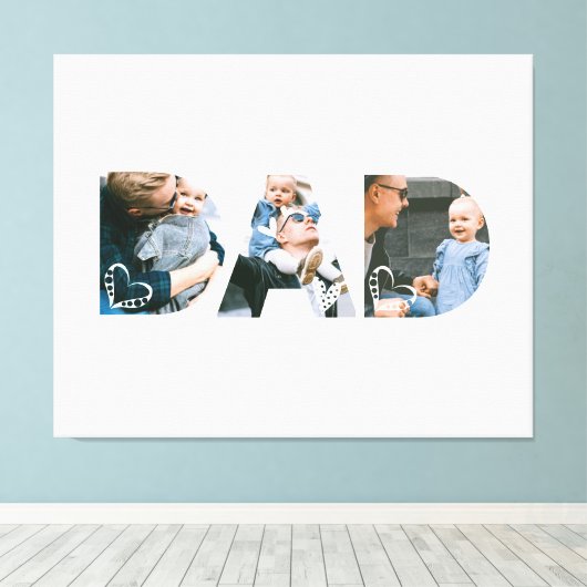 Papa Hart Collage Vaderdag Keepsake Foto Canvas Afdruk (Insitu (Houten vloer))