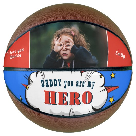 Papa Hero Superheld Vader Dag Foto Basketbal (Voorkant)