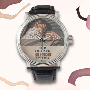 Papa Hero Waterverf Vader Dag Foto Horloge