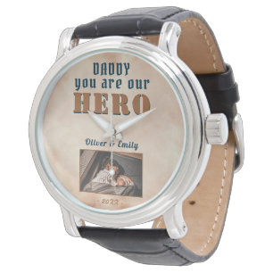 Papa Hero Waterverf Vader Dag Foto  Horloge