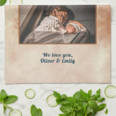 Papa Hero Waterverf Vader Keepomwille Familie Foto Theedoek (Gevouwen)