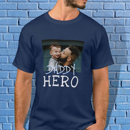 Papa Hero White Typografie Pap Foto T-Shirt