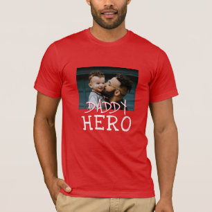 Papa Hero Witte Typografie Papa Foto Rood T-shirt
