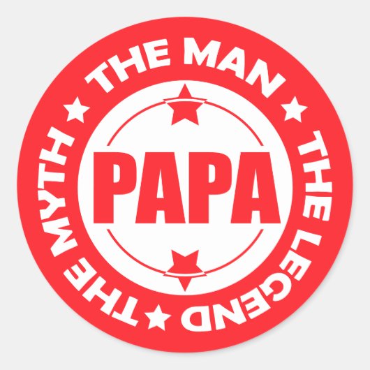 Papa. Het Man. De mythe. De Legende. Ronde Sticker (Voorkant)