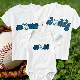 Papa Honkbal Familie Bijpassende Blauwe Typografie T-shirt
