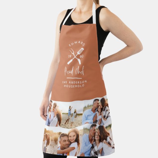 Papa hoofd chef bbq grill multi-foto terracotta schort (Insitu)