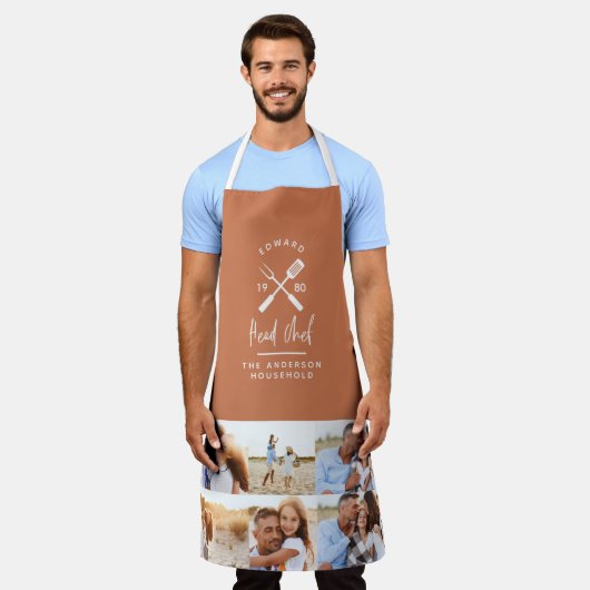 Papa hoofd chef bbq grill multi-foto terracotta schort (Gedragen)