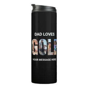Papa houdt van golf 4 foto's gepersonaliseerd thermosbeker
