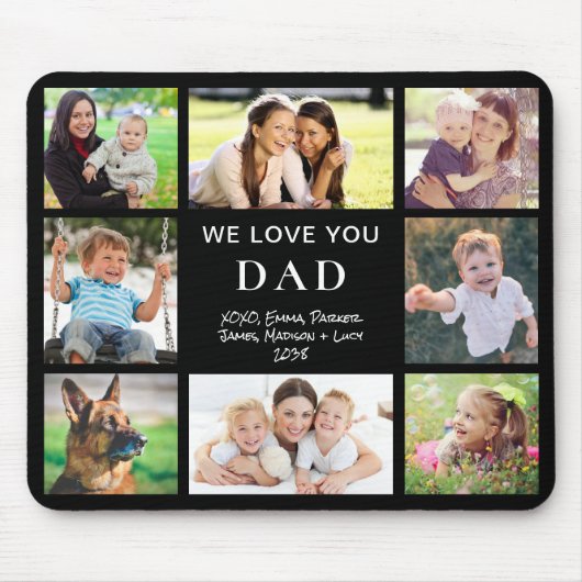 Papa houdt van je Fotocollage Zwart Muismat (Voorkant)