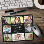 Papa houdt van je Fotocollage Zwart Muismat<br><div class="desc">Geef de beste vader een aangepaste multi-foto muismat die hij het hele jaar door zal genieten met 8 foto's van zijn kinderen,  familie,  huisdieren,  enz.,  "We Love You" of "I Love You" en familienamen,  allemaal in moderne witte typografie op een zwarte achtergrond.</div>