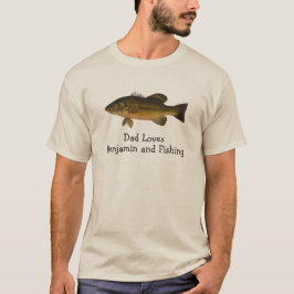Papa houdt van kindnaam en vissen op baars t-shirt