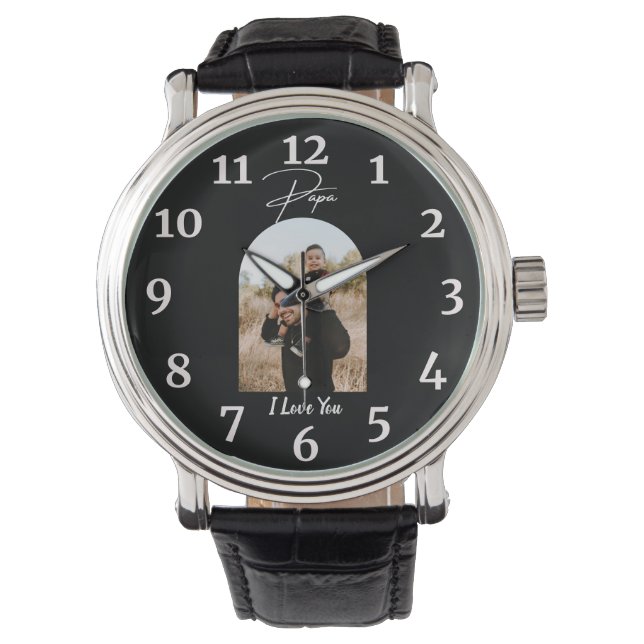 Papa I Love You Personalized Modern Photo Horloge (Voorkant)