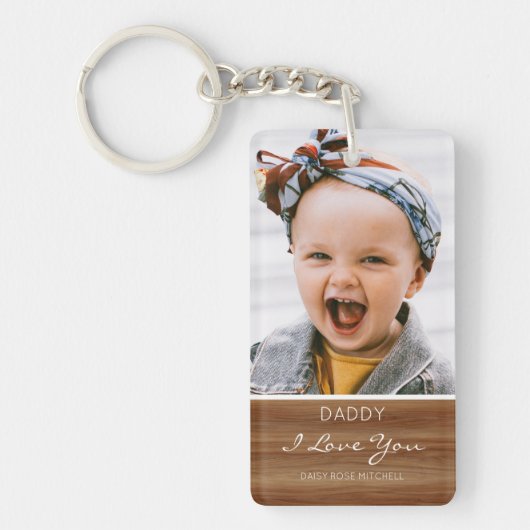 Papa I love You Rustic Wood Effect Foto Sleutelhan Sleutelhanger (Voorkant)