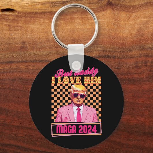 Papa Ik Hou Van Hem Maga 2024 Trump Retro  Gif Sleutelhanger (Voorkant)