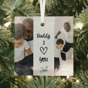 Papa, ik hou van je   Gepersonaliseerde foto's Orn Glas Ornament