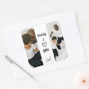 Papa, ik hou van je   Gepersonaliseerde foto's Sti Vierkante Sticker