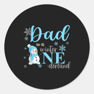 Papa in een winter wonderland verjaardag jongen me ronde sticker