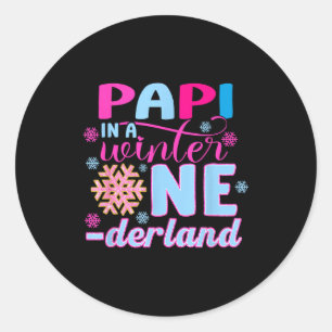 Papa in een winter wonderland verjaardagsmeisje zo ronde sticker