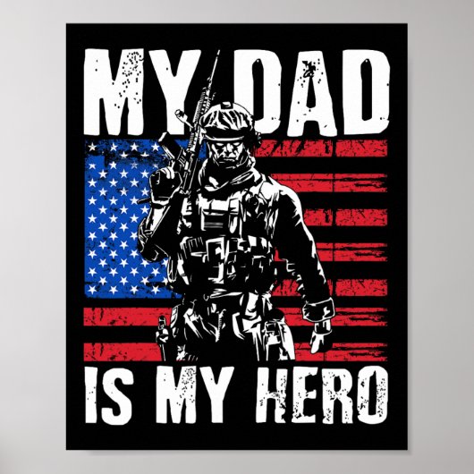 Papa is mijn held leger papa vaderdag en 4 juli poster (Voorkant)