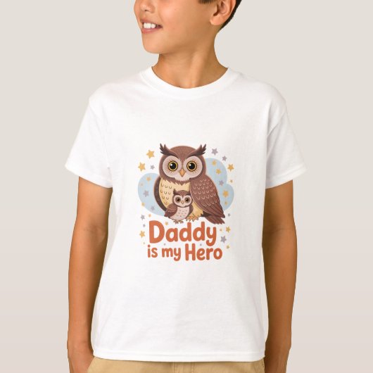 Papa is mijn held - Mooie uilen T-shirt (Voorkant)