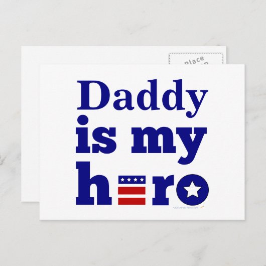 Papa is mijn held patriottisch rood wit en blauw briefkaart (Voorkant / Achterkant)
