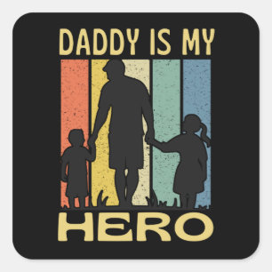 Papa is mijn held vader met zoon dochter vierkante sticker